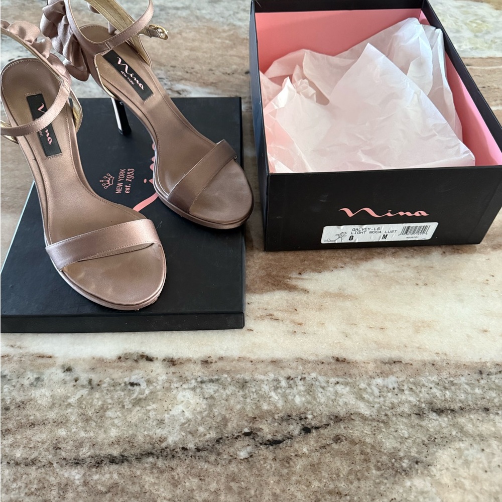 Nina Mocha Satin Heeled Sandals